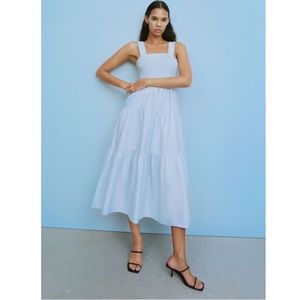 Zara tiered poplin midi maxi dress light blue